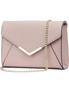 〽️ Women's Pink Faux Leather Clutch Purses Metal Chain Crossbody Bags